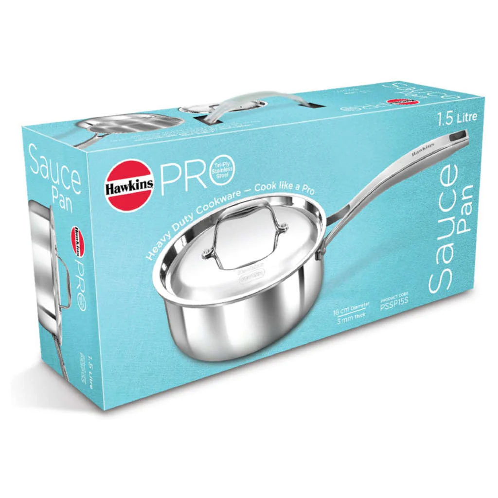 Hawkins Pro Tri-Ply Stainless Steel Sauce Pan With Lid PSSP 15S - Image 3
