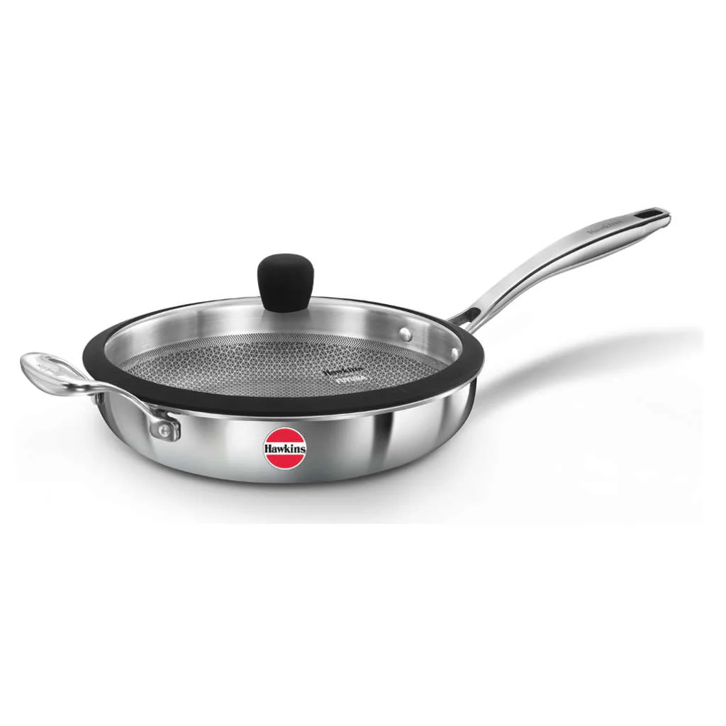 Hawkins Pro Tri-Ply Stainless Steel Shielded Nonstick Fry Pan With Lid PSNF 26G