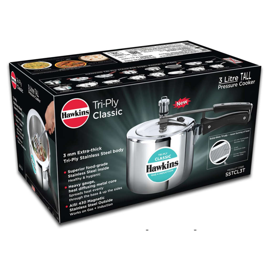 Hawkins Tri-Ply Classic Stainless Steel Pressure Cooker 3 Litre SSTCL 3T - Image 2
