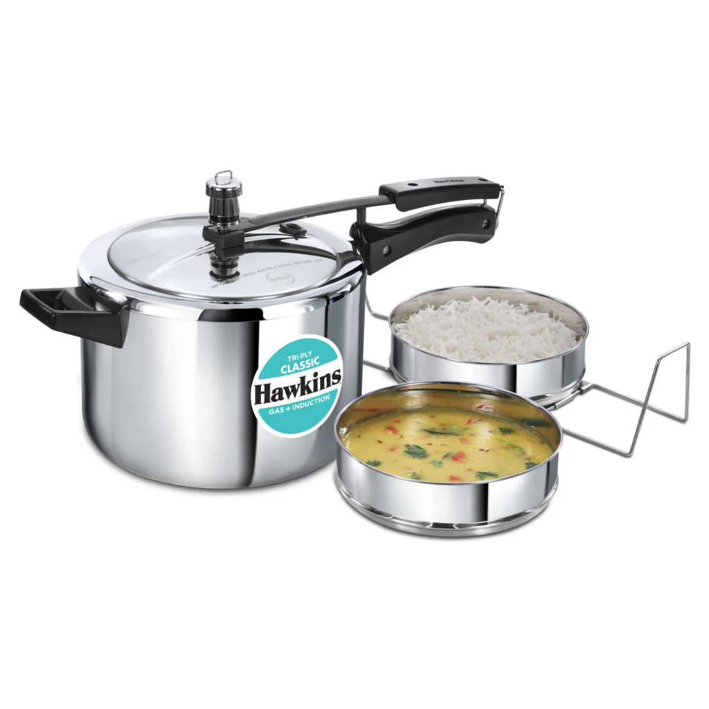 Hawkins Tri-Ply Classic Stainless Steel Pressure Cooker With Seperator 5 Litre SSTCL 51