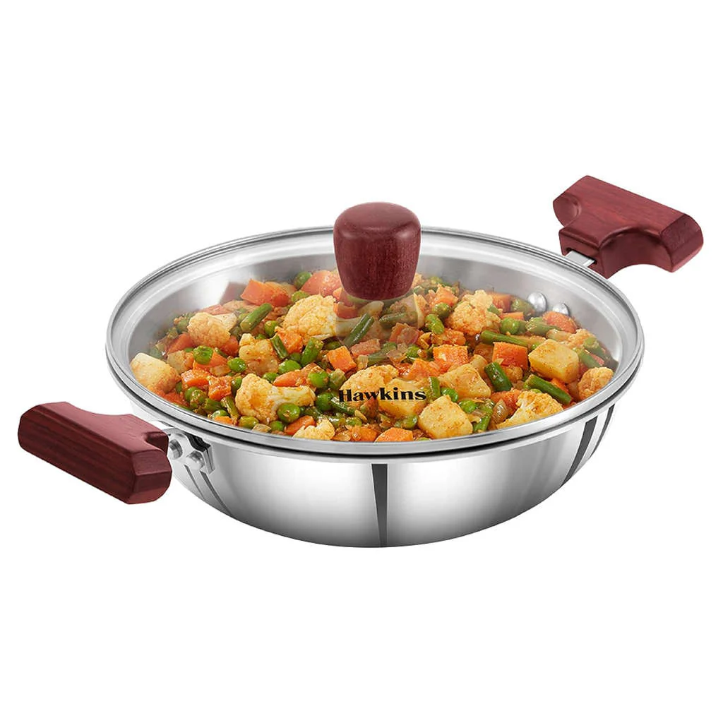 Hawkins Tri-Ply Stainless Steel Deep Fry Pan With Lid 1.5 Litre SSD 15G