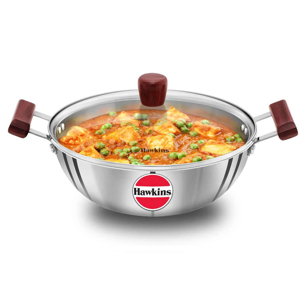 Hawkins Tri-Ply Stainless Steel Deep Kadai With Lid 4 Litre SSK 40G