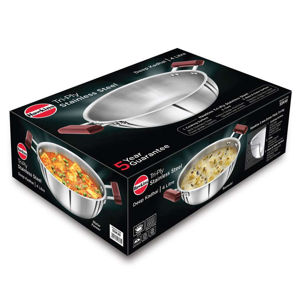 Hawkins Tri-Ply Stainless Steel Deep Kadai Without Lid 4 Litre SSK 40 - Image 2