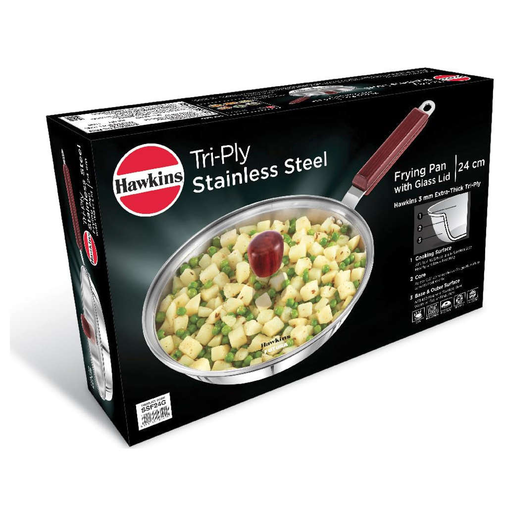 Hawkins Tri-Ply Stainless Steel Frying Pan With Lid SSF 24G - Image 2