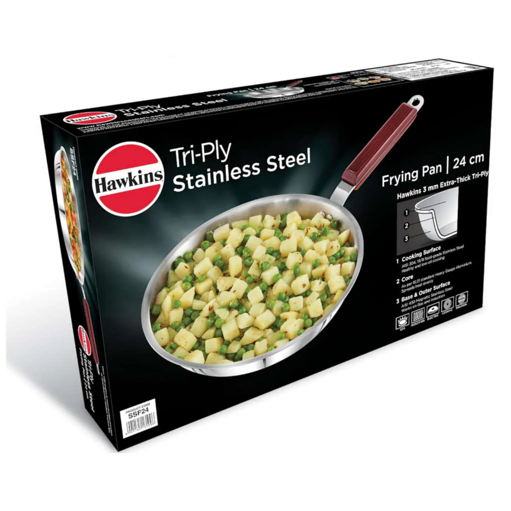 Hawkins Tri-Ply Stainless Steel Frying Pan Without Lid SSF 24 - Image 2
