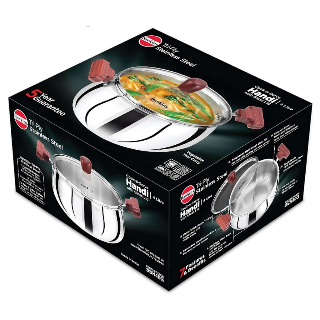 Hawkins Tri-Ply Stainless Steel Handi With Lid 4 Litre SSH 40G - Image 2