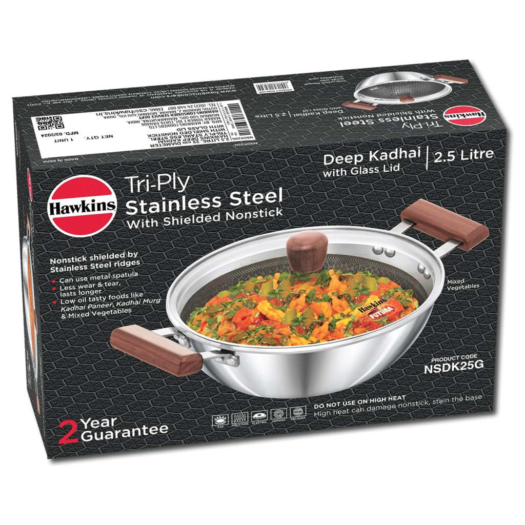 Hawkins Tri-Ply Stainless Steel Shielded Nonstick Deep Kadai NSDK 25G - Image 2