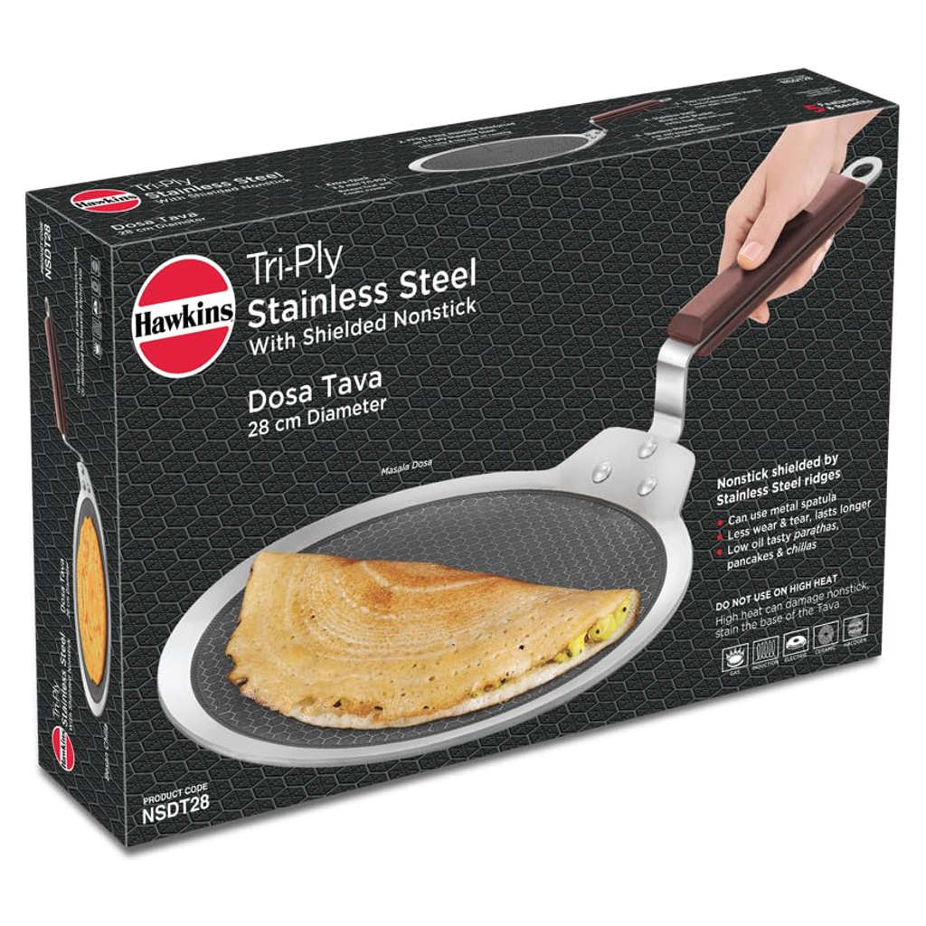 Hawkins Tri-Ply Stainless Steel Shielded Nonstick Dosa Tawa NSDT 28 - Image 2
