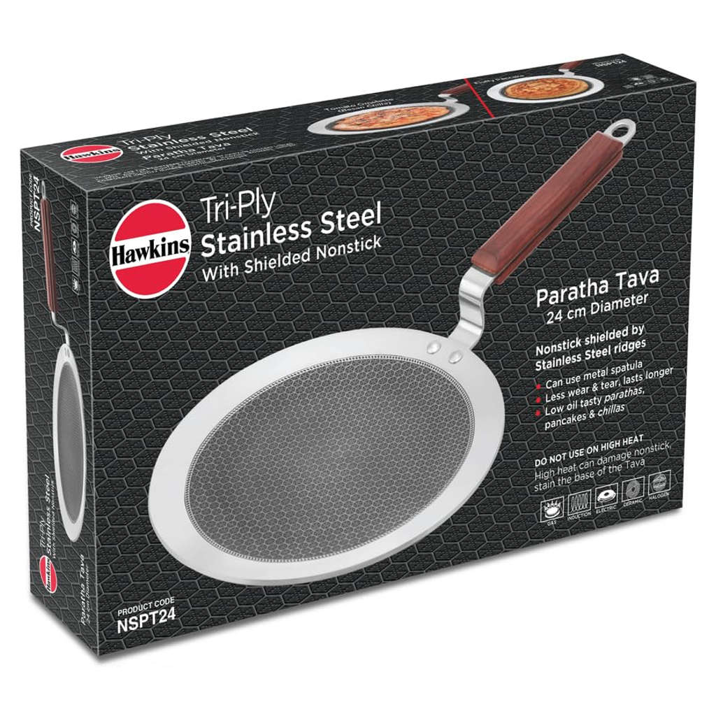 Hawkins Tri-Ply Stainless Steel Shielded Nonstick Paratha Tawa NSPT 24 - Image 2