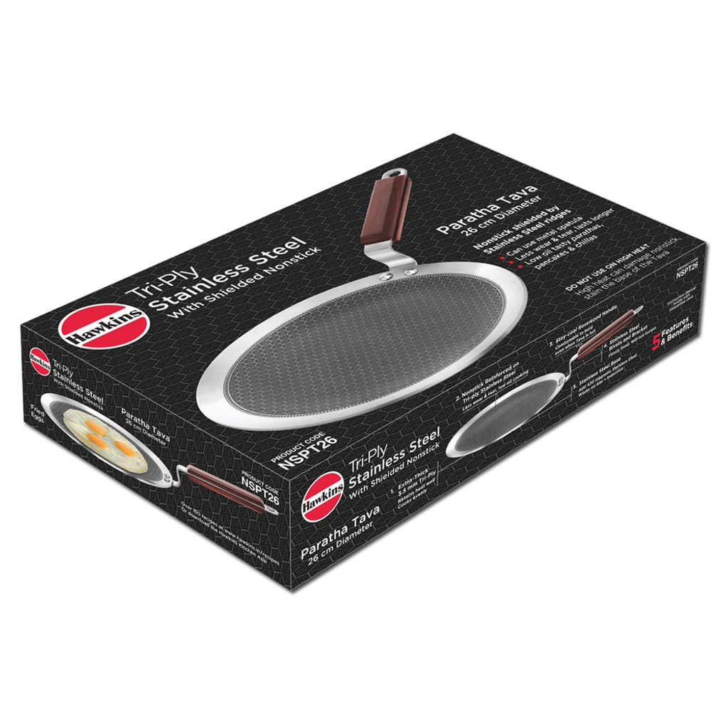 Hawkins Tri-Ply Stainless Steel Shielded Nonstick Paratha Tawa NSPT 26 - Image 2