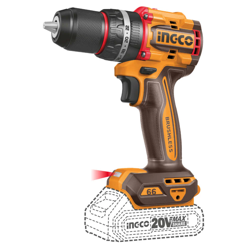 Ingco Compact Brushless Cordless Impact Drill 20 V CIDLI20668 - Image 2