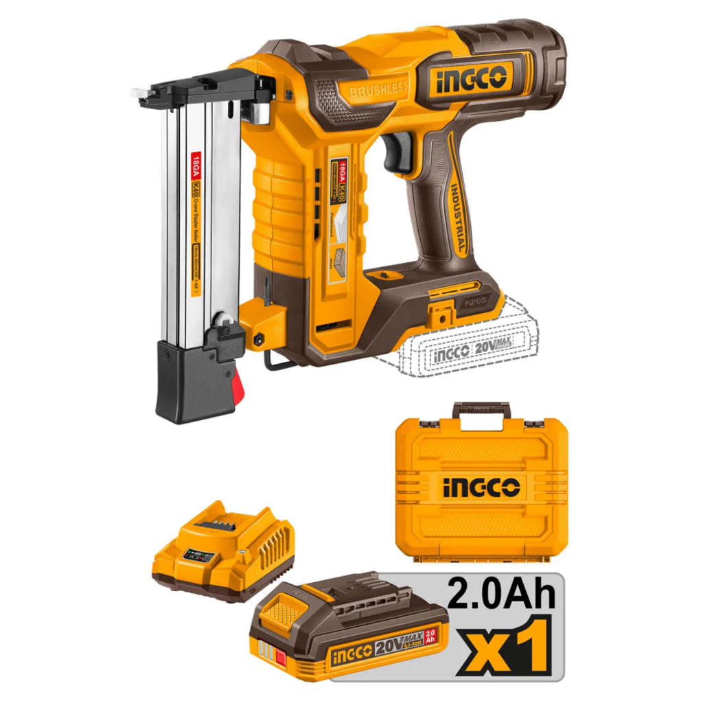 Ingco Cordless Crown Stapler Nailer 20 V CCSNLI6008
