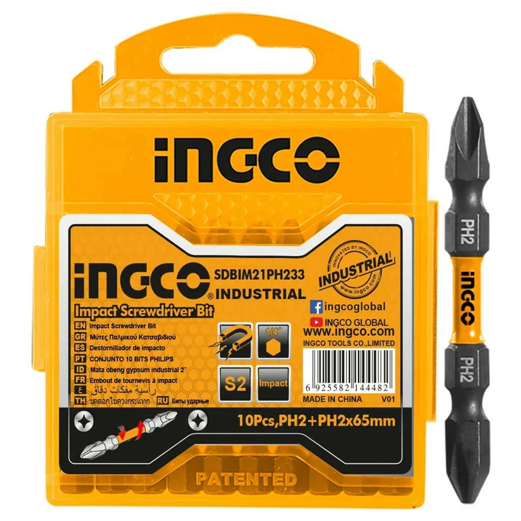 Ingco Impact Screwdriver Bits 65 mm Set Of 10 Pcs SDBIM21PH233