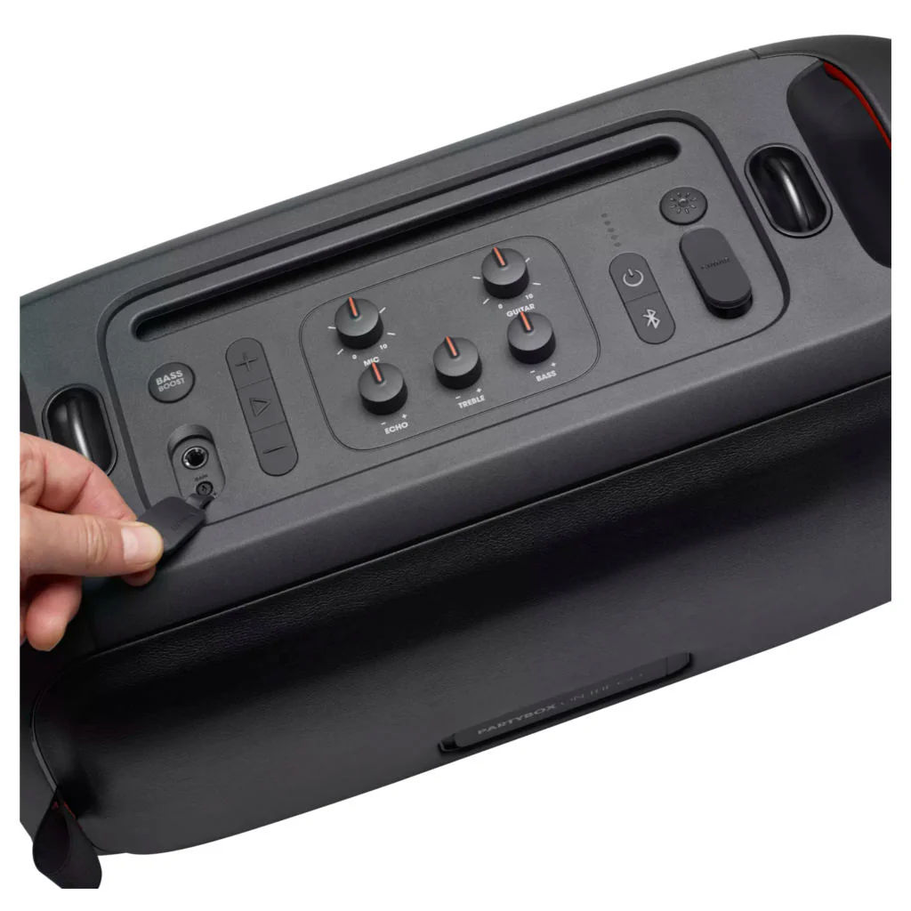 JBL PartyBox On-The-Go Portable Party Speaker With Built-In Lights And Wireless Mic Black - Image 4