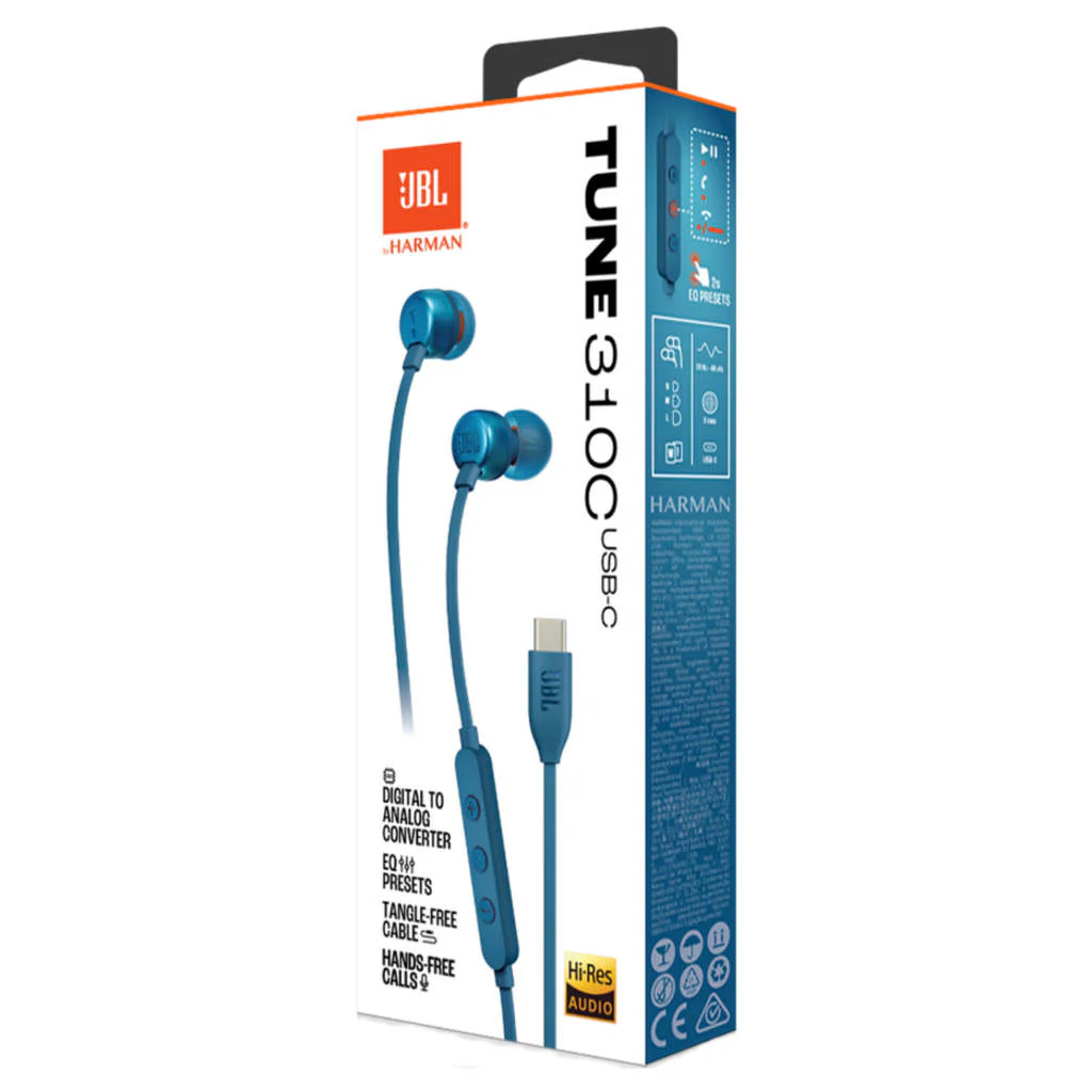 JBL Tune 310C Wired In Ear Headphone Blue JBLT310CBLU - Image 4