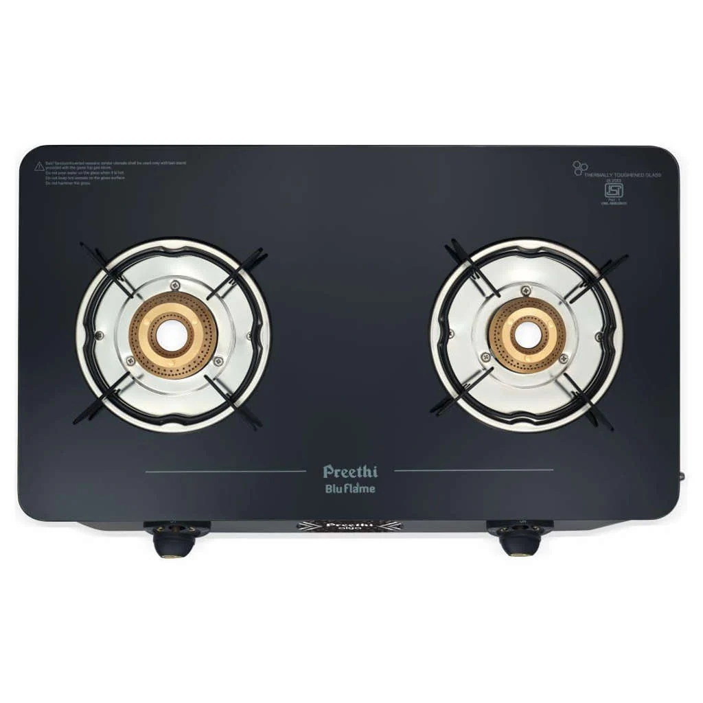 Preethi Alya Glass Top Gas Stove 2 Burner With Bati Stand Black GTS 411 - Image 2