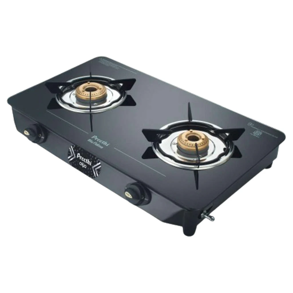 Preethi Alya Glass Top Gas Stove 2 Burner With Bati Stand Black GTS 411 - Image 3