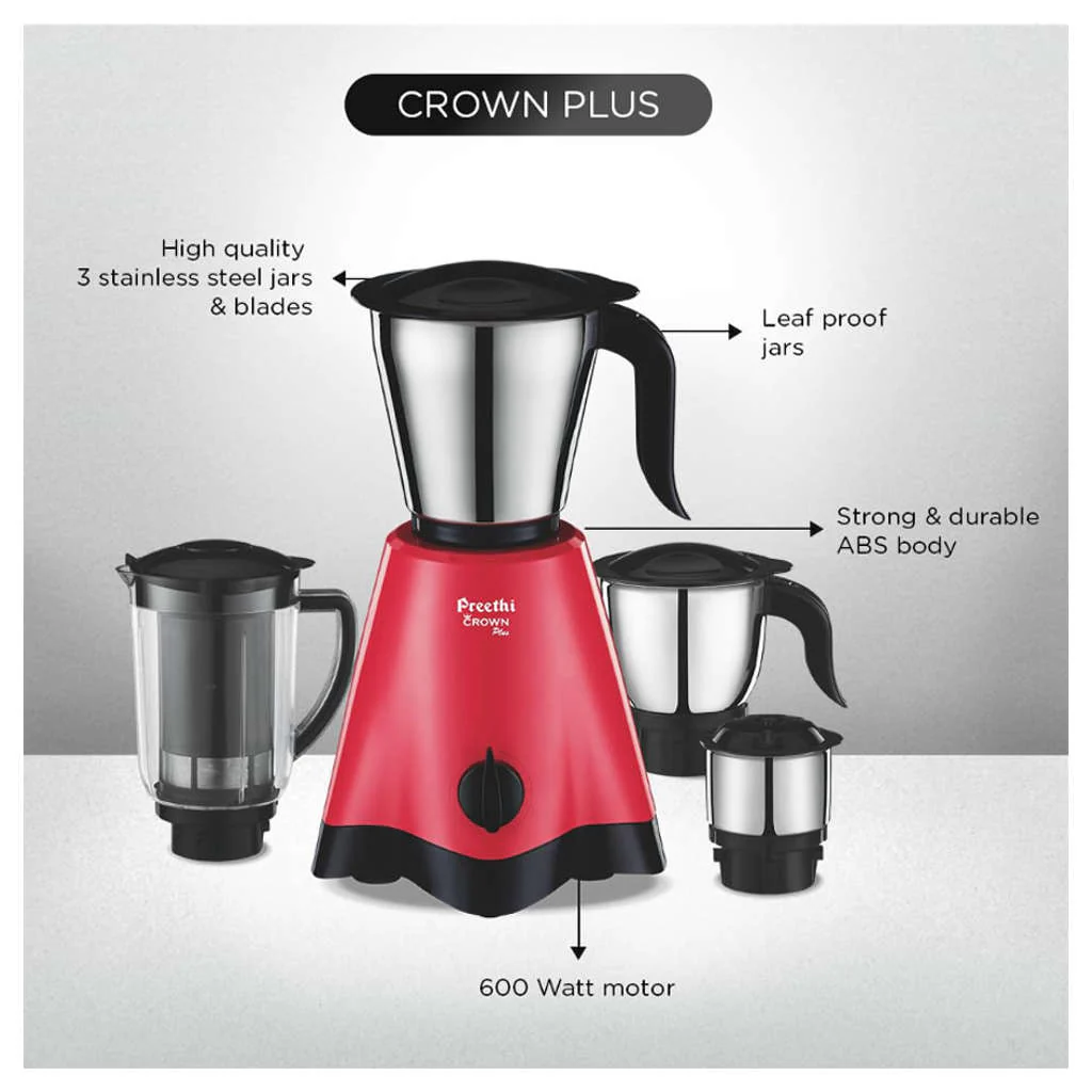 Preethi Crown Plus Mixer Grinder With 4 Jars 600 Watts Black and Pink MG 258 - Image 3