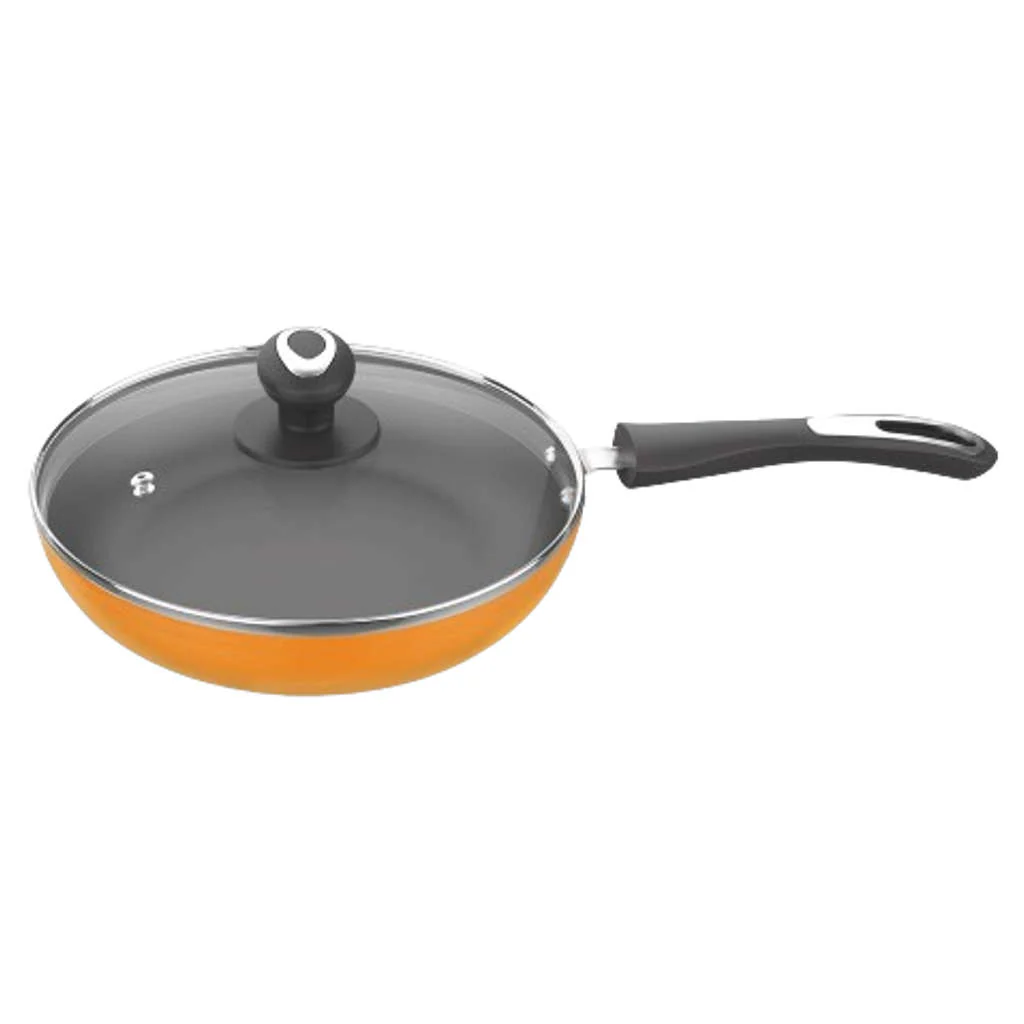 Preethi Dura Collection Non Stick Fry Pan Induction Base With Glass Lid 24cm Turmeric Yellow CSW021