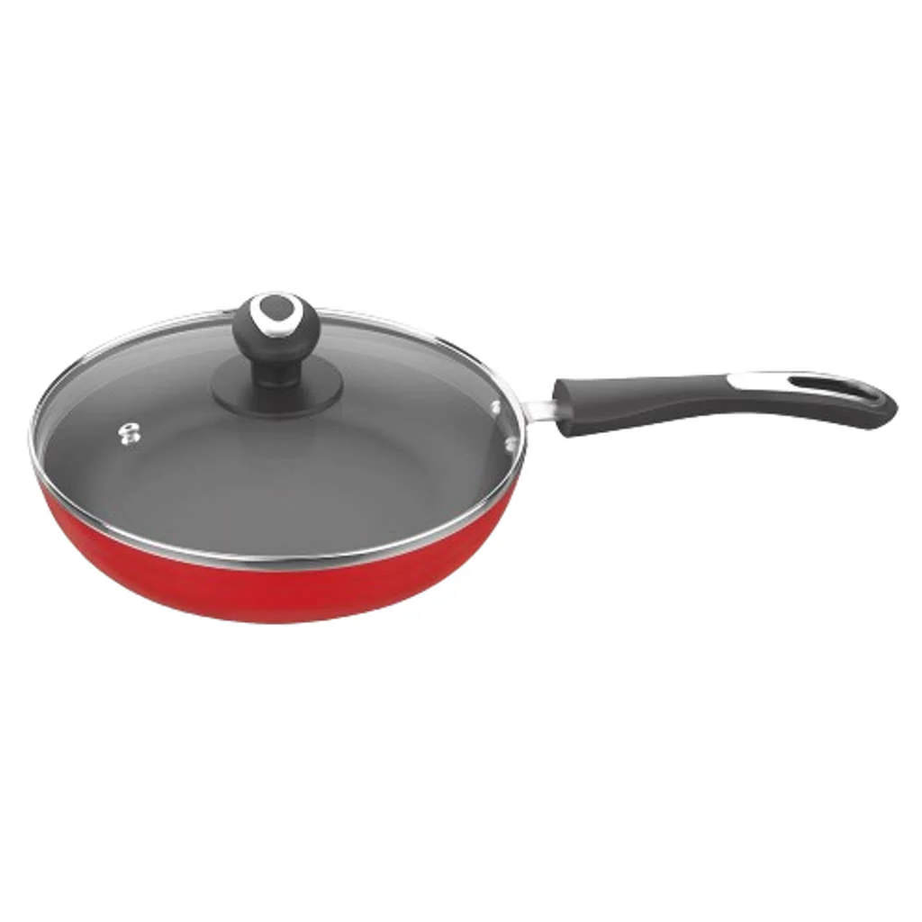 Preethi Dura Collection Non Stick Fry Pan Induction Base With Glass Lid 26cm Red CSW031