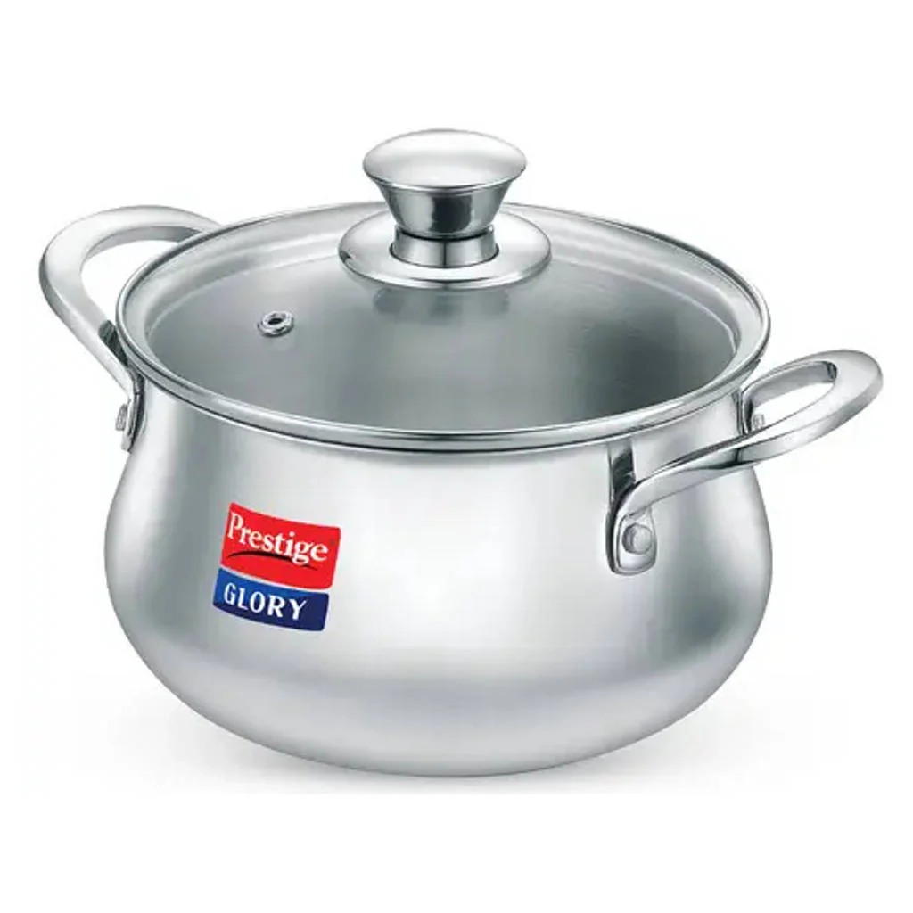 Prestige Glory Stainless Steel Cookware Handi With Glass Lid 22 cm 37524