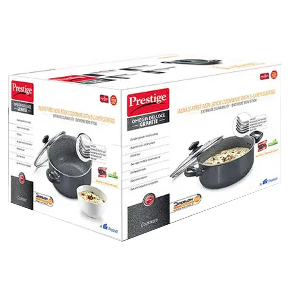 Prestige Omega Deluxe Granite Non-Stick Round Base Sauce Pan With Glass Lid 24 cm Black 36312 - Image 2