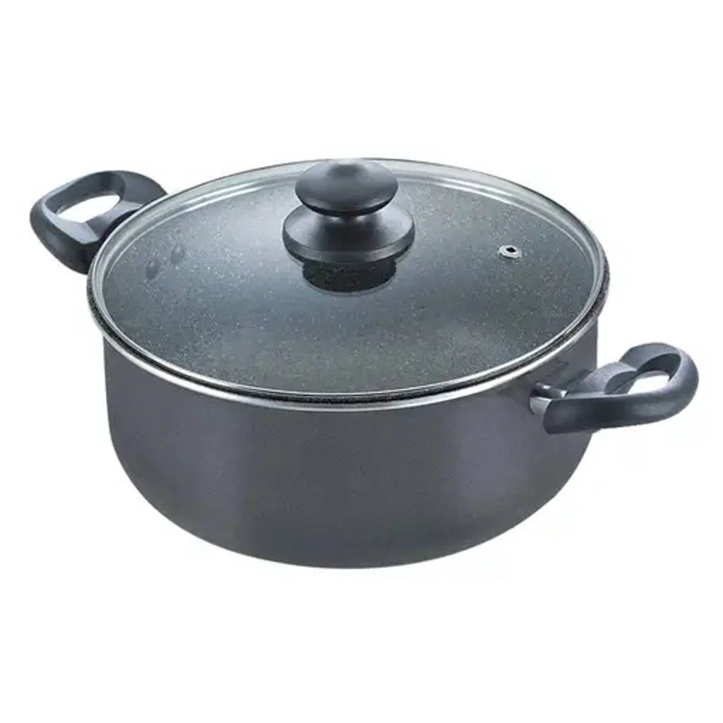 Prestige Omega Deluxe Granite Non-Stick Round Base Sauce Pan With Glass Lid 26 cm Black 36313