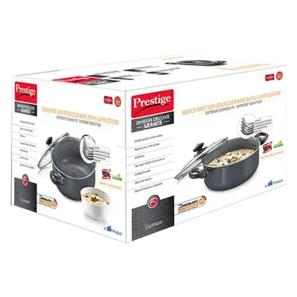 Prestige Omega Deluxe Granite Non-Stick Round Base Sauce Pan With Glass Lid 26 cm Black 36313 - Image 2