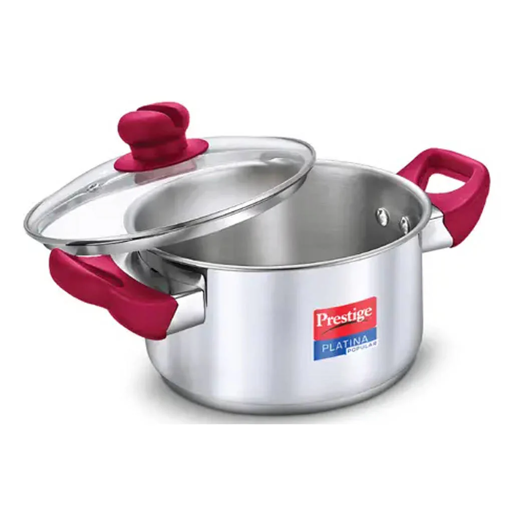 Prestige Platina Popular Stainless Steel Casserole With Glass Lid 20 cm Silver 36891
