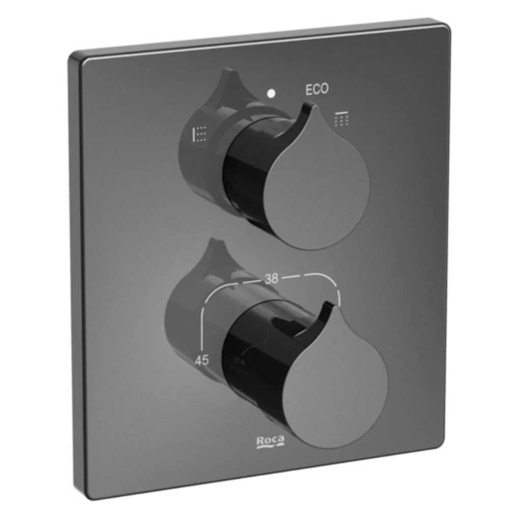 Roca Insignia Built In Thermostatic Bath Shower Mixer With Diverter Flow Regulator Titanium Black RT5A0C3ACN0