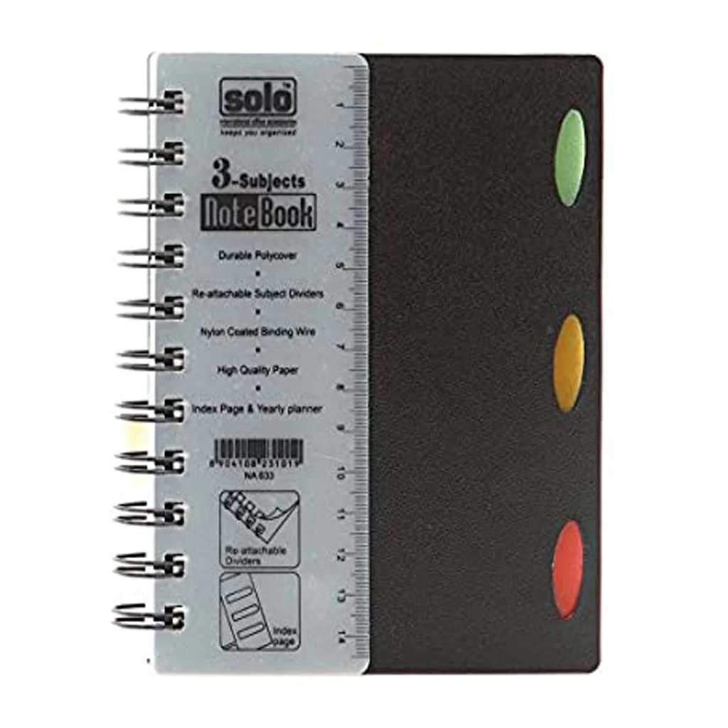 Solo 3-Subject Note Book 240 Pages Black A6 NA 633