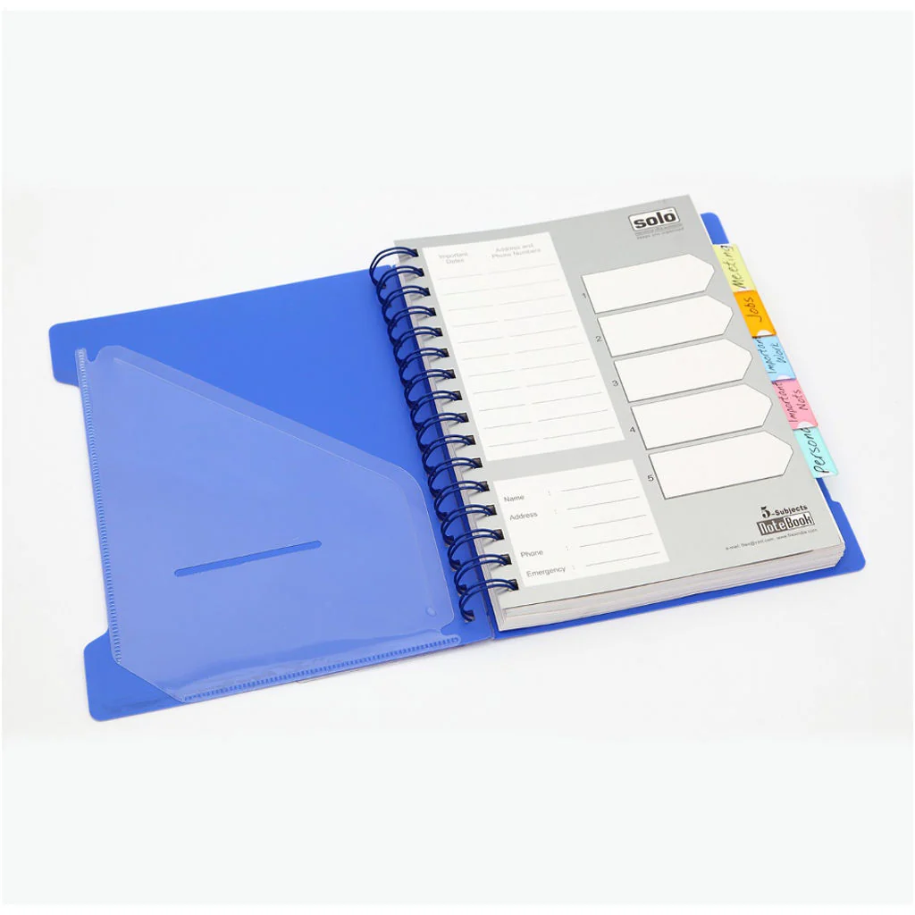 Solo 5 Subjects Note Book Dividers 300 Pages Blue B5 NB 555 - Image 2