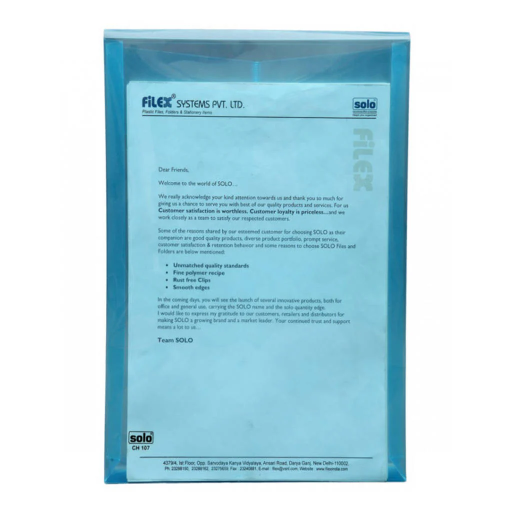 Solo Document Bag With Button Closer Transparent Blue A4 CH 107