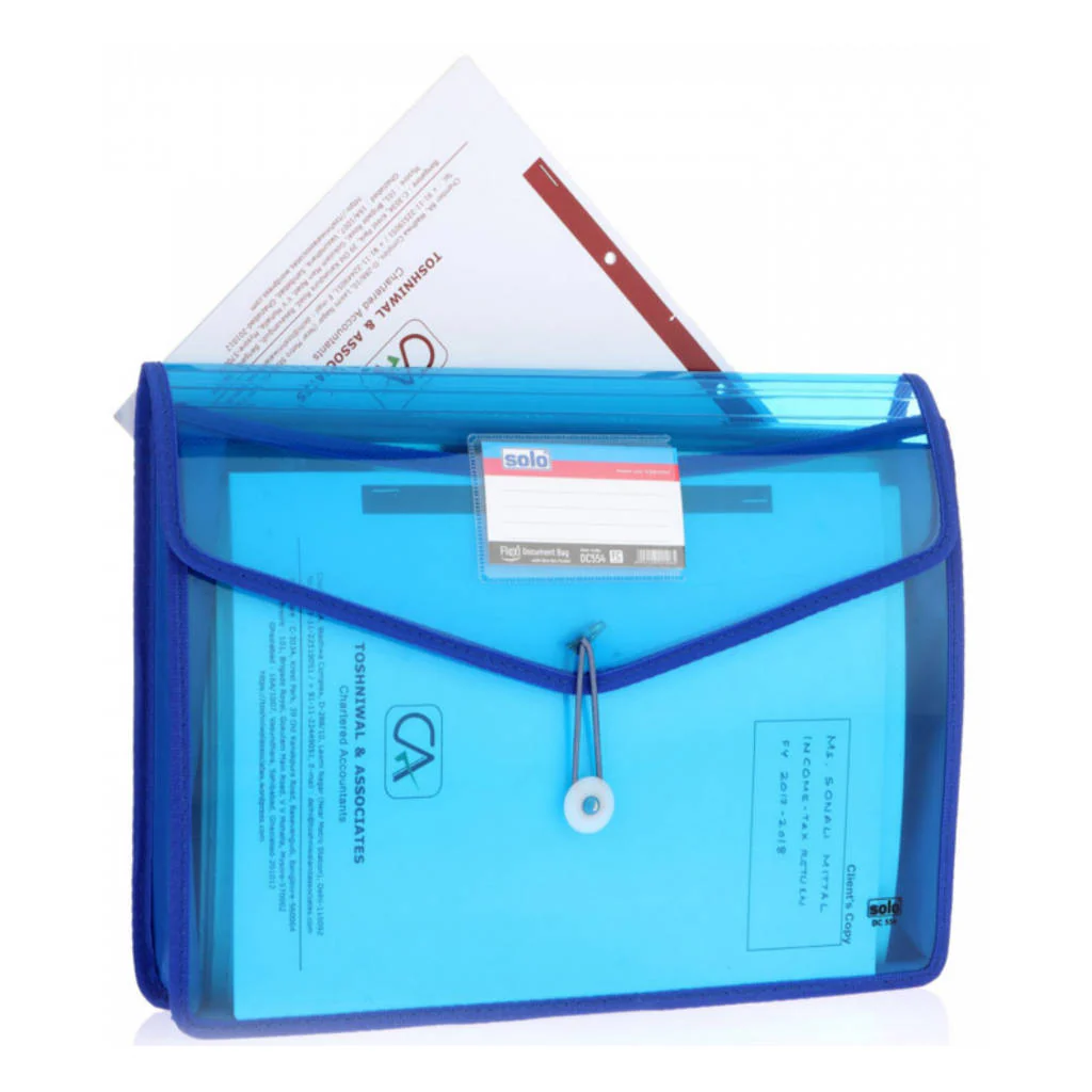 Solo Document Bag With Xtra Pocket + Lock & Handle Blue F/C Size DC 555 - Image 3