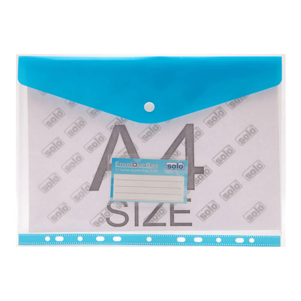 Solo Envelope Bag With 11 Holes Expanding L/S Transparent Blue A4 CH 203
