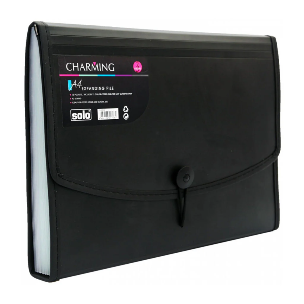 Solo Expanding File Elastic With Swing 12 Section Black A4 EX 802