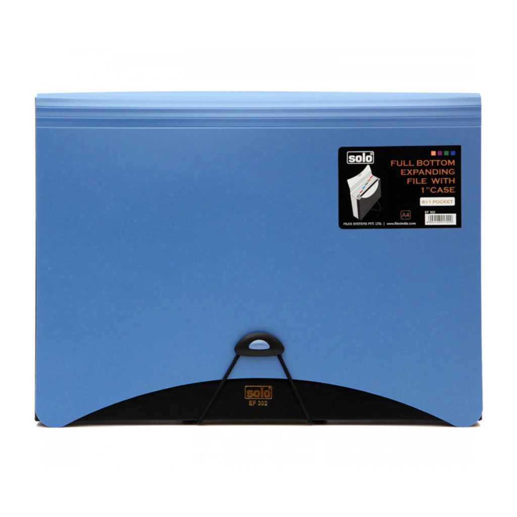 Solo Full Bottom Expanding File 1inch Case With 6+1 Pocket Blue A4 EF 302
