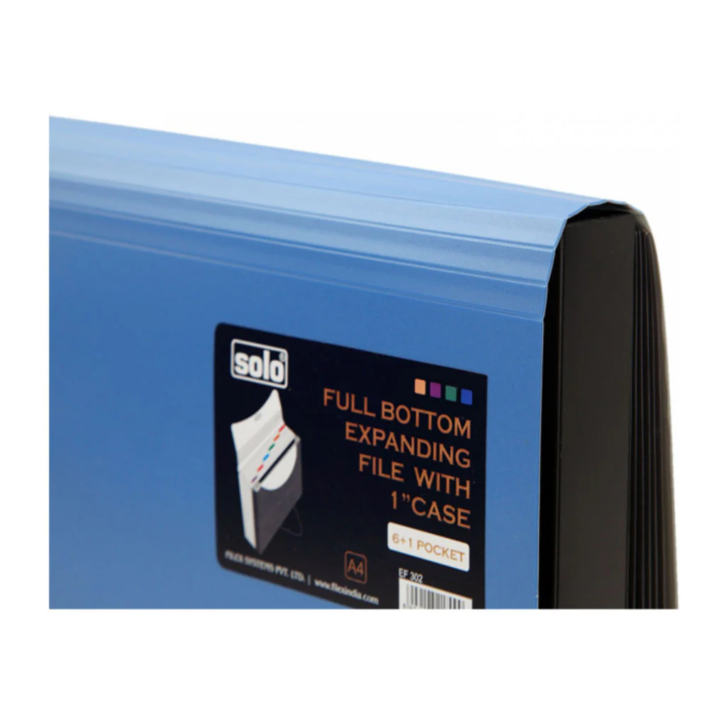 Solo Full Bottom Expanding File 1inch Case With 6+1 Pocket Blue A4 EF 302 - Image 2