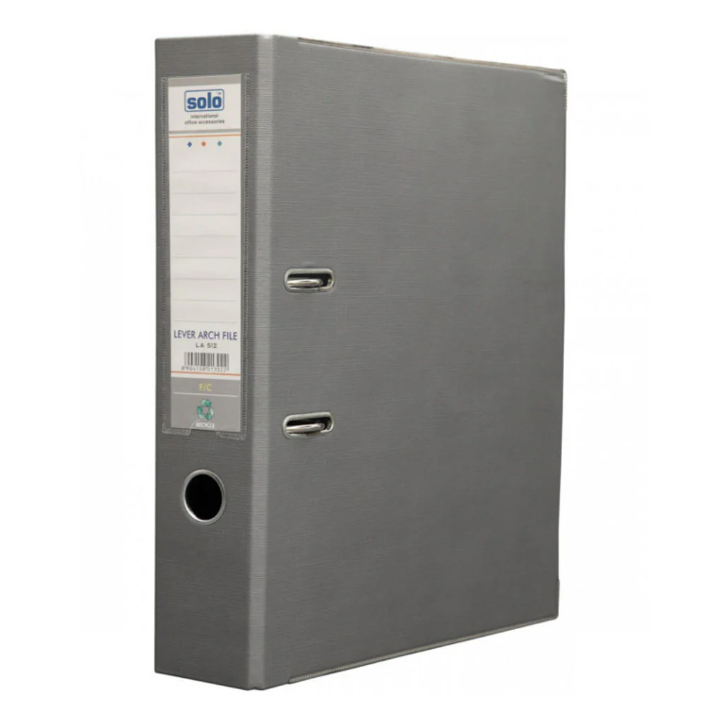 Solo Lever Arch File Grey 3 Inch Ring F/C Size LA 512