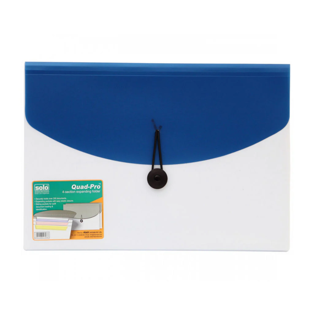 Solo Quadpro With Expanding Folder 4 Section Metalic Blue A4 EX 905