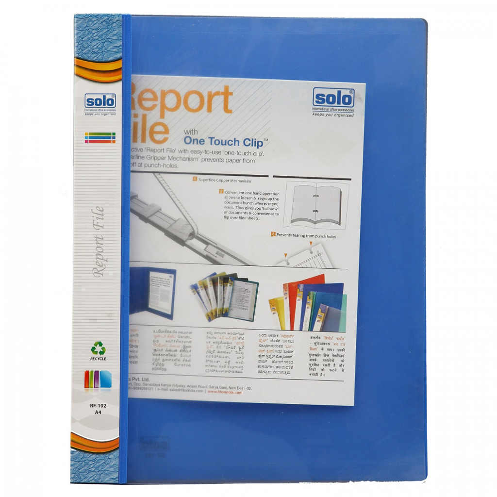 Solo Report File With Transparent Top Blue A4 RF102