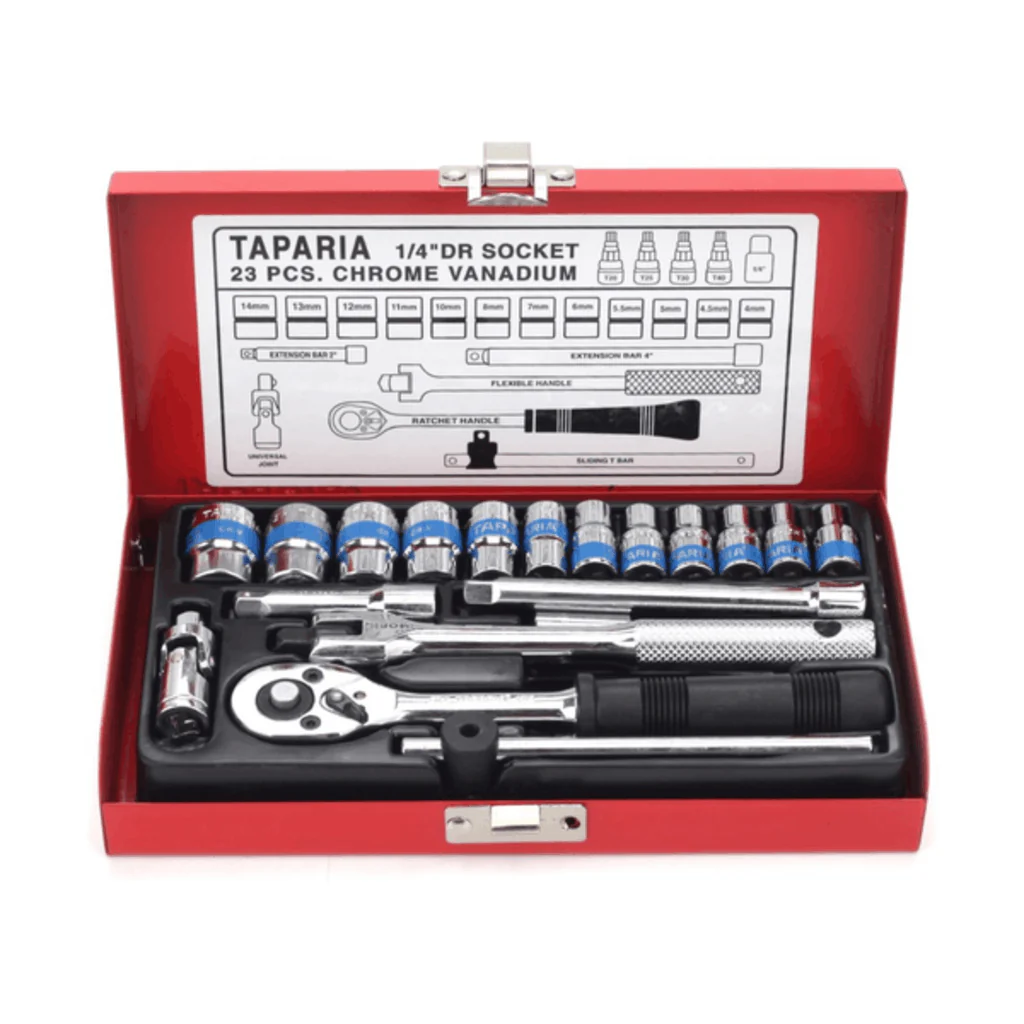 Taparia 1/4 Square Driver Socket Set - S 1/4 H (17 Sockets & 6 Accessories)