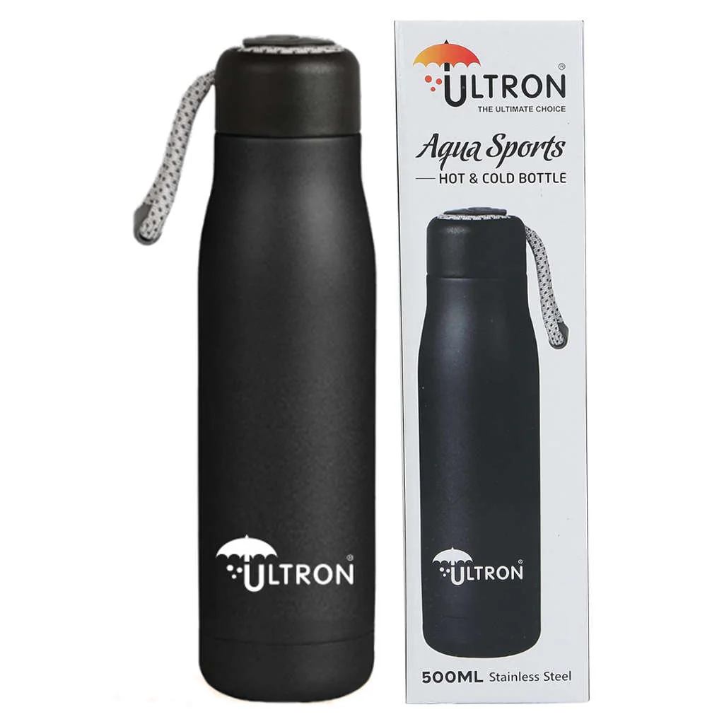 Ultron Aqua Sports Stainless Steel Hot & Cold Water Bottle 500 ml Black - Image 2