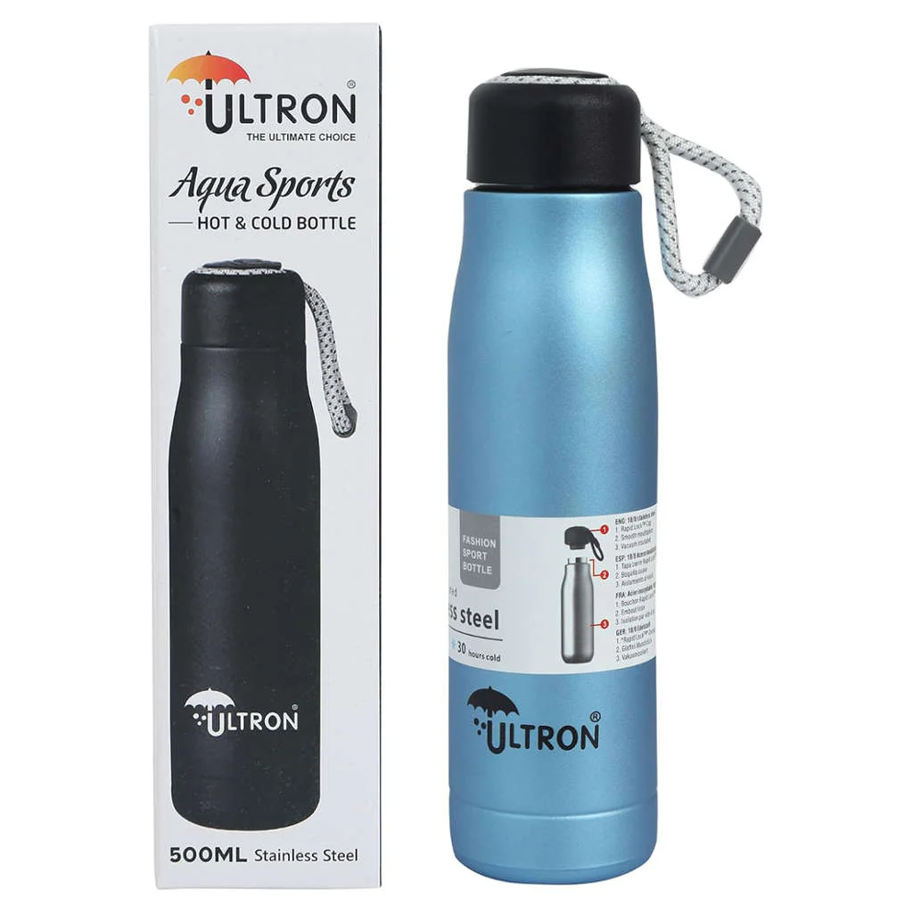 Ultron Aqua Sports Stainless Steel Hot & Cold Water Bottle 500 ml Blue - Image 4
