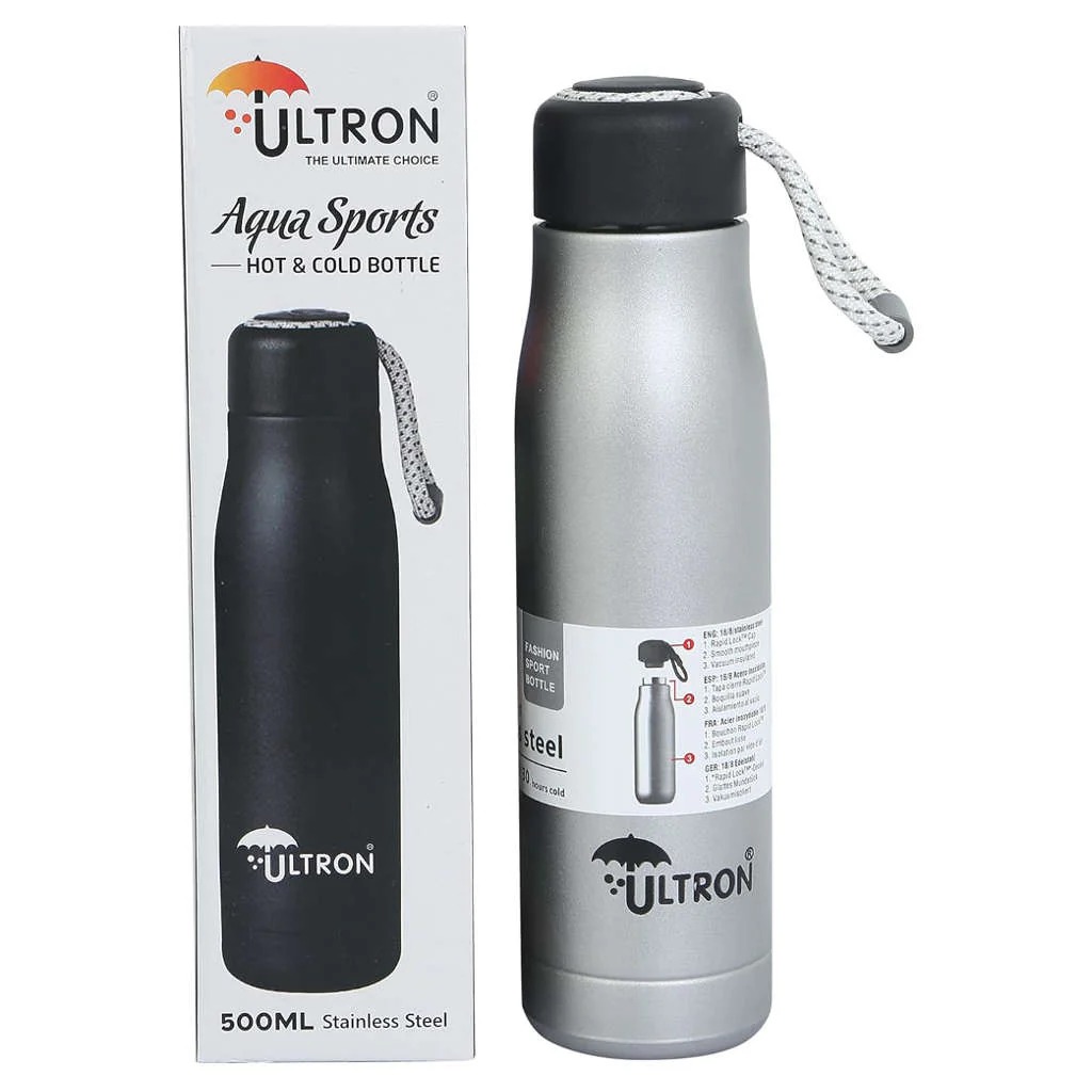 Ultron Aqua Sports Stainless Steel Hot & Cold Water Bottle 500 ml Grey - Image 3
