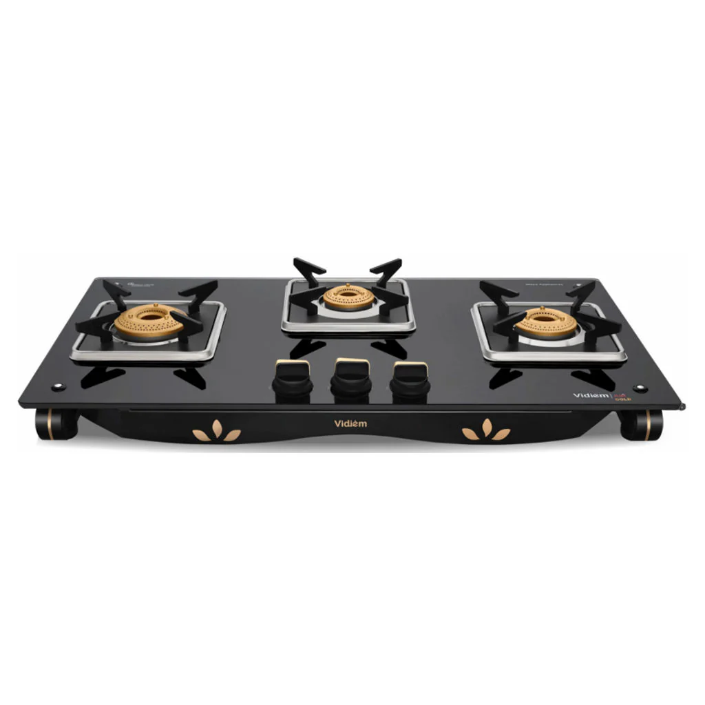 Vidiem Air Gold Glass Top Gas Stove 3 Burner