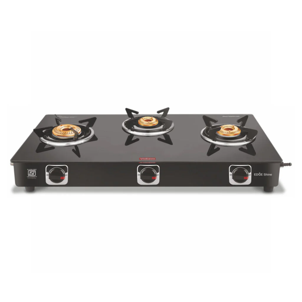 Vidiem Edge Shine Glass Top Gas Stove 3 Burner